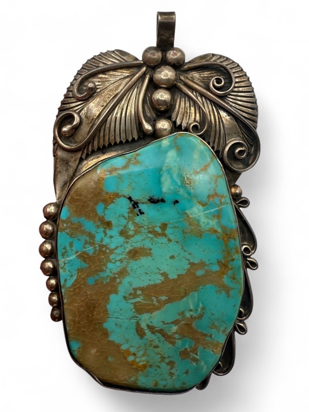 WOW 3.5”Long Vintage Navajo Kingman Turquoise 925 Silver Native American Pendant